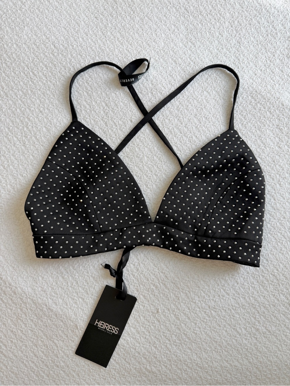HEIRESS Beverly Hills Black Embellished Bra Top Rhinestones Gems NWT XS